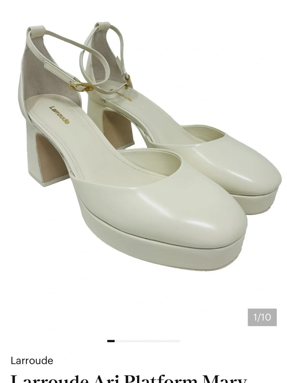 Larroude Cream Ankle-Strap Platform Block Heels